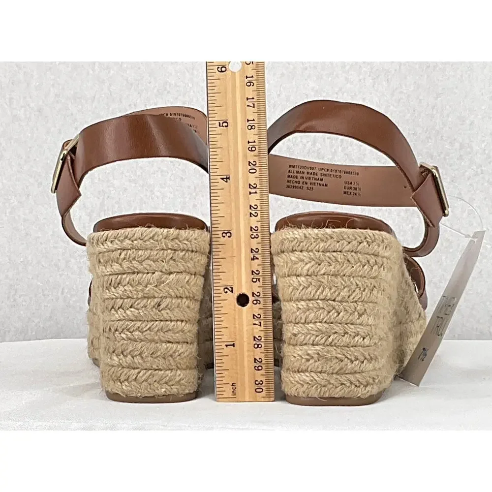 Time and Tru Cognac Espadrilles Ankle Strap Memory Foam Wedges NWT 7.5 - Picture 5 of 10